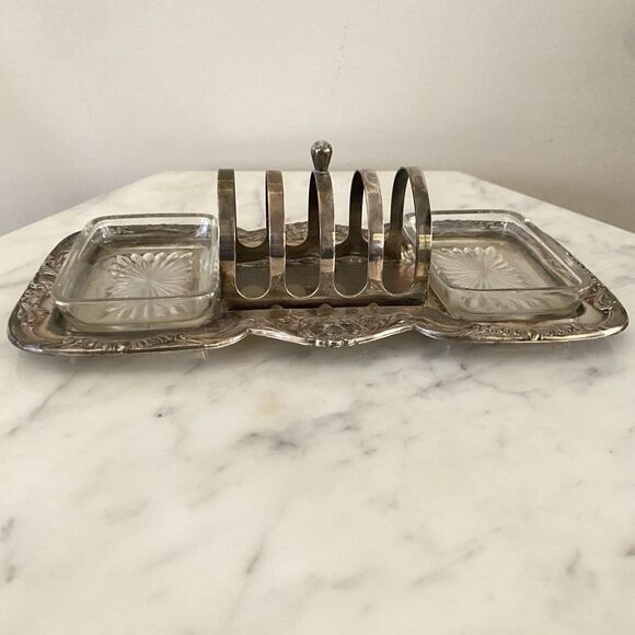 Vintage Wallace Georgian Silver Plated Toast Rack Butter And Jam Trays Breakfast - Picture 2 of 7